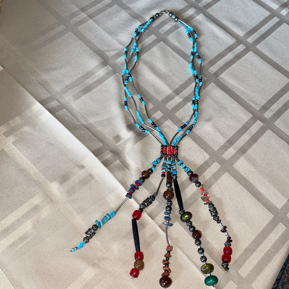 NAVAJO STERLING MULTI COLORED STONE HEISHI JACLA NECKLACE